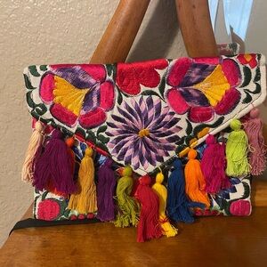 Colorful Embroidered Crossbody with Tassels